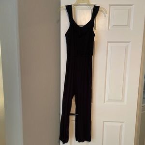 Loft Petite Ruffle Neck Mixed Media Jumpsuit size XSP
